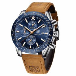 BENYAR Herrenuhr Braun Leder Strap Chronograph Quarz Uhr Männer Datum Kalender Wasserdicht Armbanduhr Sport ⌚🎁