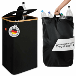 Blumtal Pflandflaschen Sammelbehälter 100L - Bambus Pfandflaschen Organizer mit Pfandflaschen Tasche