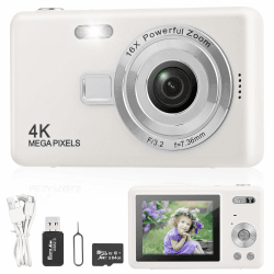Digitalkamera Fotokamera mit 64GB Karte - 4K-Megapixel, 8X Digital Zoom, HD 1080P, 40MP - Weiß