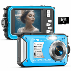 Unterwasserkamera 2.7K Digitalkamera 📸 Wasserdichte 56MP Autofokus Kamera mit 32GB Karte