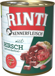 🐕🥩 RINTI Kennerfleisch Hirsch 12 x 800 g - Hochwertiges Hundefutter mit natürlichen Fleischstücken