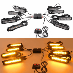 🚨 8X8LED Warnlicht Frontblitzer - 12V/24V Blinklicht Stroboskoplicht Warnleuchte,IP65 Notfall Warnung Blinklichter Strobe Orange 13Modi Blitzmodul