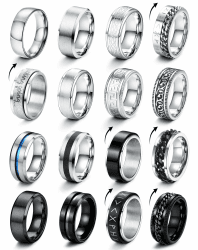 CASSIECA 16 Stück Edelstahl Herren Ring Set ⚔️🎁 Schwarz Silber Matt Finish Poliert Band Keltischer Knoten Vintage Biker Wikinger Verlobungsringe für Männer