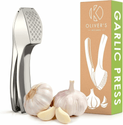 Oliver's Kitchen ® Premium Knoblauchpresse - Handlich & Leicht zu Reinigen 💪🌀⏳💎👪