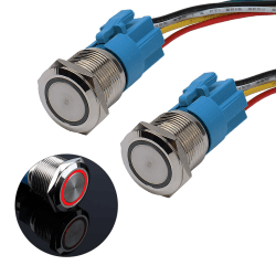 🔴 2× 19mm 12V bis 24V 3A Latching wasserdicht Druckschalter Metall Ein/Aus Latch Taste Schalter mit LED Kontrollleuchte