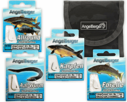 🎣 Angel-Berger Vorfach Hakensortiment mit Tasche 🎒 Angelhaken gebundene Haken Aal, Forelle, Karpfen, Zander, Allround, Mais, Feeder