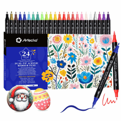 Artecho Acrylstifte 24 Farben 🌈🎨 Wasserdichter Dual-Tip Marker