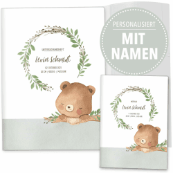 U-Heft und Impfpasshüllen Set 3-teilig | Cute Forest Bär | Personalisierbar