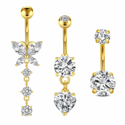 🌟 FECTAS 3pcs Bauchnabelpiercing 10mm Chirurgenstahl Silber Gold Bauchpiercing Piercing Bauchnabel Schmuck Herz Schmetterling 🦋