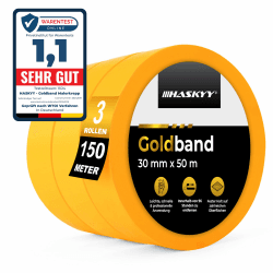 🎨 HASKYY Goldband Malerkrepp Kreppband 3x Malerband 30mm x 50m 🛠️ Profi Abdeckband Malertape Klebeband Washi Tape Gold Papiertape Selbstklebend