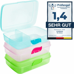 Brotdose Kinder mit Fächern - Lunchboxen Set in Grün, Blau, Rosa