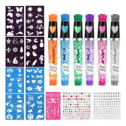 Glitzer Tattoo Stifte Set für Kinder 🌟 6 Farben, 80 Muster 🎉