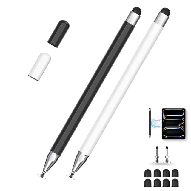🌟 Universeller Tablet-Stift mit Dual-Tip - Präzisionsspitze, Kein Aufladen nötig, Magnetische Befestigung - Schwarz/Weiß 🖊️📱