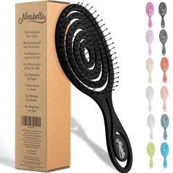 Ninabella Haarbürste ohne Ziepen für Damen und Herren - Entwirrbürste auch für Locken & Lange Haare - Profi Detangler-Bürste - Spiralfeder Haarbürsten - Schwarz