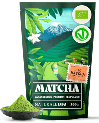 NaturaleBio Matcha Tee Pulver Bio - Premium-Qualität - 100g. Original Green Tea aus Japan. Japanischer ideal zum Trinken. Grüntee für Latte, Smoothies Getränk. Hergestellt in Uji, Kyoto.