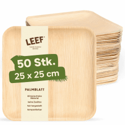 🌿🌍 Leef 50x Palmblatt Teller eckig - Einweggeschirr kompostierbar 🌿🌍