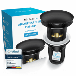 Bächlein Universal Ablaufgarnitur mit Überlauf (Matt Schwarz) - Pop Up Ventil für Waschbecken und Waschtisch 😍