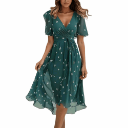 👗 Generisch Abendkleider Damen Lang Elegant Chiffon Cocktailkleid Summer Kleid Knielang Tunika BindegüRtel Hohe Taille Kleider Dress for Women Freizeitkleid Sommerkleid #01 Grün M