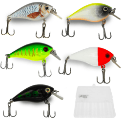 🎣 Zite Fishing Wobbler-Set - 5 Crank-Bait Kunst-Köder Barsch Hecht Zander 7g 5,5cm mit Rassel-Kugel in Köder-Box 🐟