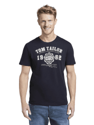 👕 TOM TAILOR Herren T-Shirt mit Logo-Print L 10690 - Knitted Navy ⭐ Angebot! ⭐