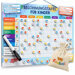 🌟 Edubini Belohnungstafel für Kinder - [100 AUFGABEN + 350 Magnete] - Belohnungssystem für Verantwortung - Montessori Magnettafel, Wochenplaner Kinder, ADHS Hilfsmittel 🚀