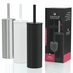 🚽🧼 SAVEGA - Edelstahl Silikon Klobürste - Toilettenbürste mit Blickdichtem Halter - Hochwertige WC Bürste mit Spritzschutz - Antibakterieller Bürstenhalter - Toilet Brush (Schwarz)
