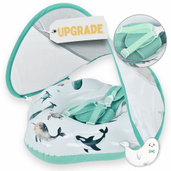 👶 Baby Schwimmring 2025 – Premium Schwimmhilfe mit UPF50+ Sonnendach & einzigartigen handgemalten Motiven 🌞