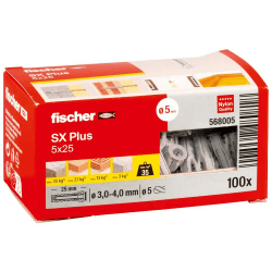 🔩 Fischer Spreizdübel SX Plus 5 x 25, Schachtel mit 100 Nylondübeln
