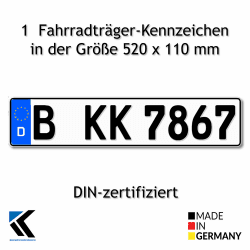 🇩🇪 Euro-Kennzeichen | Kfz Kennzeichen DIN-zertifiziert für Deutschland (520x110 mm) (schwarze Schrift) 🚗