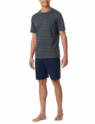 🌙 Schiesser Herren Schlafanzug kurz Rundhals - Nightwear Set 50 Anthrazit_182198 🌟