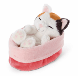 NICI Kuscheltier Sleeping Kitties Katze 12cm, Creme, im rot-rosanen Körbchen 😻🐾