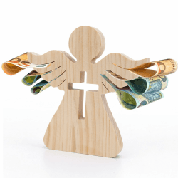 Holzengel mit Kreuz Geldgeschenk Mädchen Jungen Engel Holzfiguren