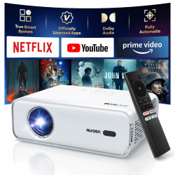 Eazze D1 Smart Beamer Heimkino Projektor: Beamer 4K Unterstützt Full HD 1080P Beamer mit NetfIix Officially & DoIby Audio, Autofokus & Trapezkorrektur, Mini WiFi Bluetooth Video Projektor, Weiß