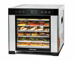 ROMMELSBACHER Dörrautomat DA 950, Dörrfläche 0,6 m², 6 Edelstahl-Dörrtabletts, Warmhaltefunktion, Favoritenprogramm, 99 Std. Zeitschaltuhr, Temperatur einstellbar (35 °C – 75 °C)