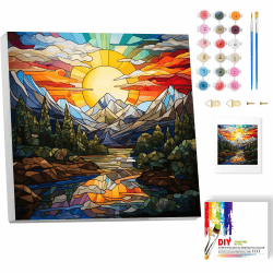 Luckyarina Landschaft Malen nach Zahlen Erwachsene mit Rahmen - Berge Paint by Numbers Adult, Sonne Ölgemälde für Geschenke und Home Haus Deko 20x20CM 🎨🏞️