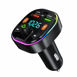 🚗 GlasFlength FM Transmitter Auto Bluetooth | Freisprecheinrichtung | PD 20W & Typ-C QC 3.0 | Bass & Hi-Fi Stereo Schnellladung mit Blauem Umgebungslicht