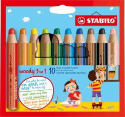 🌈 STABILO - Buntstift, Wasserfarbe & Wachsmalkreide - woody 3 in 1-10er Pack - 10 Farben 🖍️