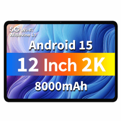 ODEA Tablet 12 Zoll 2K 2000x1200 Display, A12 Android 15 Tablets, 12GB RAM+128GB ROM(2TB TF), 8000mAh
