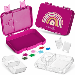 🌈 My Vesperbox – Len - Bento Box Kinder Lunchbox mit 4+2 Fächern - extrem robust – Brotdose – Brotbox ideal für Kindergarten und Schule (Lila - Regenbogen) 🍱🌟