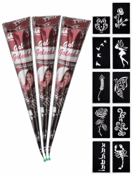 eLander 3x Temporäre Tattoo Natürliche + 10x Henna Tattoo Schablone 🌿🎨