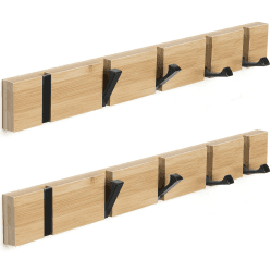 🌿🧥 2 Stück Holz Garderobenhaken - Faltbare Garderobenleiste mit 5 Haken