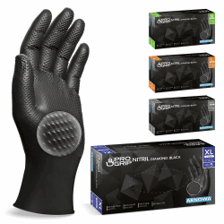 PROGRIP Einweghandschuhe Diamant Grip, Schwarz, Einmalhandschuhe Extra Stark, Nitrilhandschuhe Gr. XL
