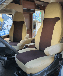 BREMER SITZBEZÜGE Maß Piloten Schonbezüge Sitzbezüge kompatibel mit Wohnmobil Camper Ducato Fahrer & Beifahrer 830 Schonbezug Set in Beige/Braun 🚐