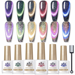 🐱 BORN PRETTY UV Nagellack Cat Magnet Eye, 9D Chamäleon Gel Nagellack Set Reflektierend Magnetisch