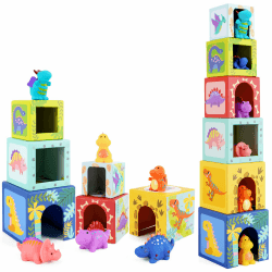 🦕🎁 Baby Stapelwürfel und Stapelturm - Kinder Dinosaurier Montessori Spielzeug