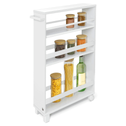 Nischenregal 15cm breit – Küchenwagen Küchenregal Schmal 🛒 Rollwagen Schmal 3 Fächer & Arbeitsplatte – Nischenschrank Küche Bad Büro 🚿 Bathroom Cart Nischenwagen Weiß 79x50 cm – Hylla