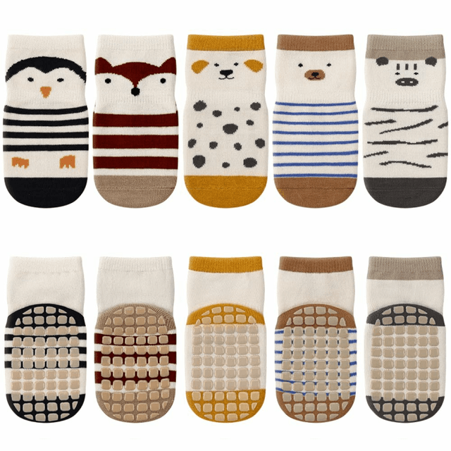 🧦 Kyopp 5 Paar Socken Baby Kleinkinder ABS rutschfeste Socken Tiermotive 🐕🐱