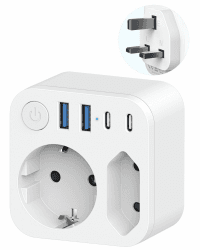 🔌🔋 6-in-1 Reiseadapter Deutschland nach UK Adapter mit 4 USB (2 Typ-C), 2 Fach Reiseadapter England, Weiß