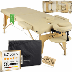 HABYS Sofia Massageliege | Klappbar Holz 2 Zonen | Massagetisch mit Vollausstattung | 185 x 70 x 85 cm, bis 250 kg | Beige 🌿🌟