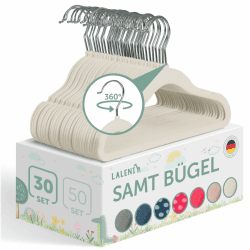 🌈 Laleni Kinderkleiderbügel 30 Stück Mit Samtbezug - Platzsparend, 360° Drehbar, Rutschfest - Elfenbein